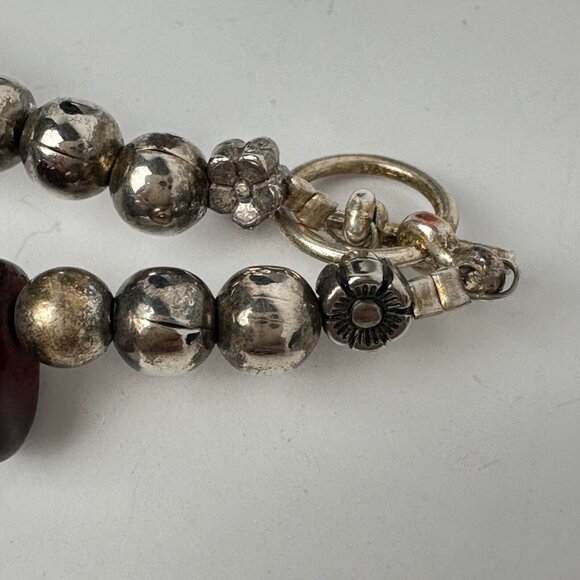 I Silver Red Garnet Beaded Necklace 7.5" Toggle Clasp Fashion Jewelry - Picture 12 of 16